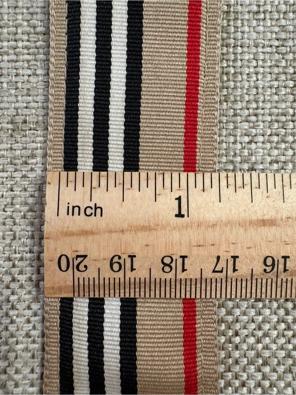 Striped Canvas D Ring Belt Tan Black White Red Adjustable 40 Inch